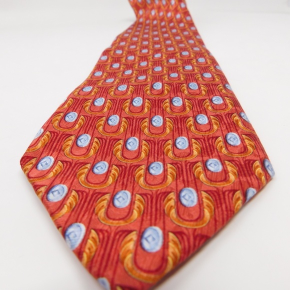 Ermenegildo Zegna Men's Neck Tie Multicolor Red Sky Blue 100% Silk Geometric - Picture 1 of 5